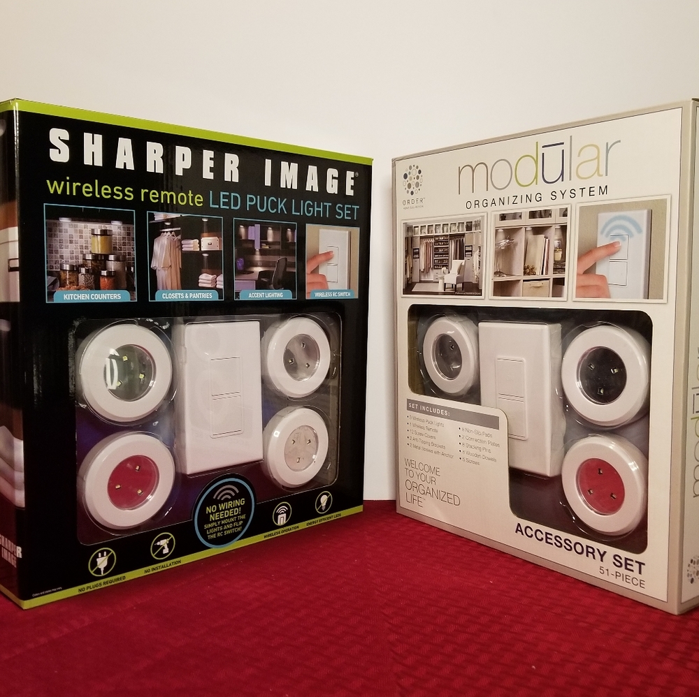 Two wireless puck light sets